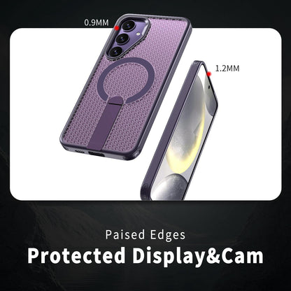 For Galaxy S25 5G kalebol Honeycomb Cooling MagSafe Holder Phone Case - Purple - EDA008482012F