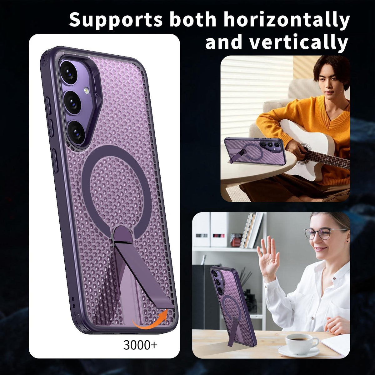 For Galaxy S25 5G kalebol Honeycomb Cooling MagSafe Holder Phone Case - Purple - EDA008482012F