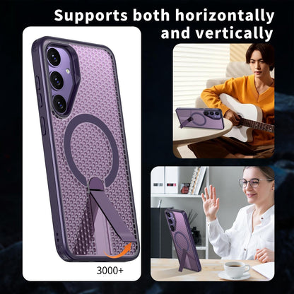 For Galaxy S25 5G kalebol Honeycomb Cooling MagSafe Holder Phone Case - Purple - EDA008482012F