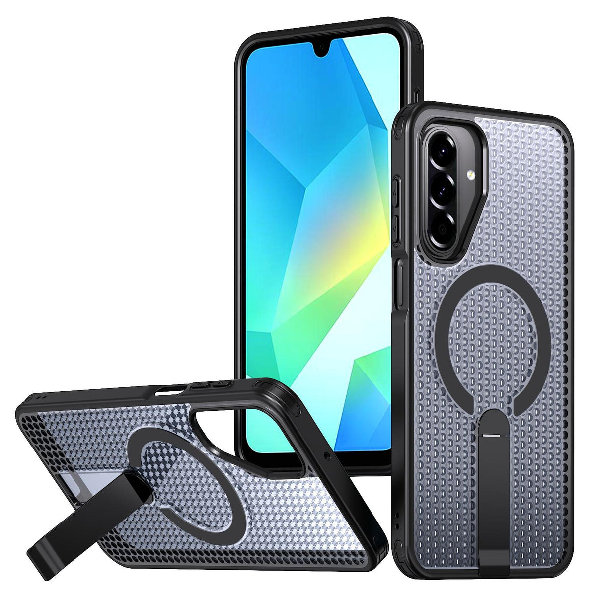For Galaxy A17 4G / 5G kalebol Honeycomb Cooling MagSafe Holder Phone Case - Black - EDA008482414A