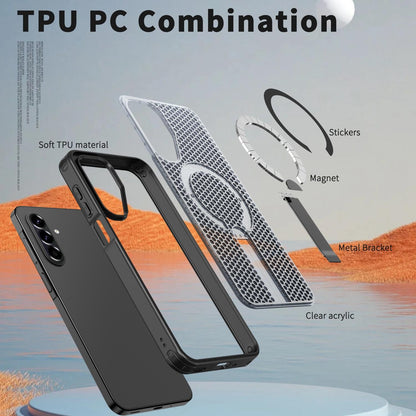 For Galaxy A17 4G / 5G kalebol Honeycomb Cooling MagSafe Holder Phone Case - Black - EDA008482414A