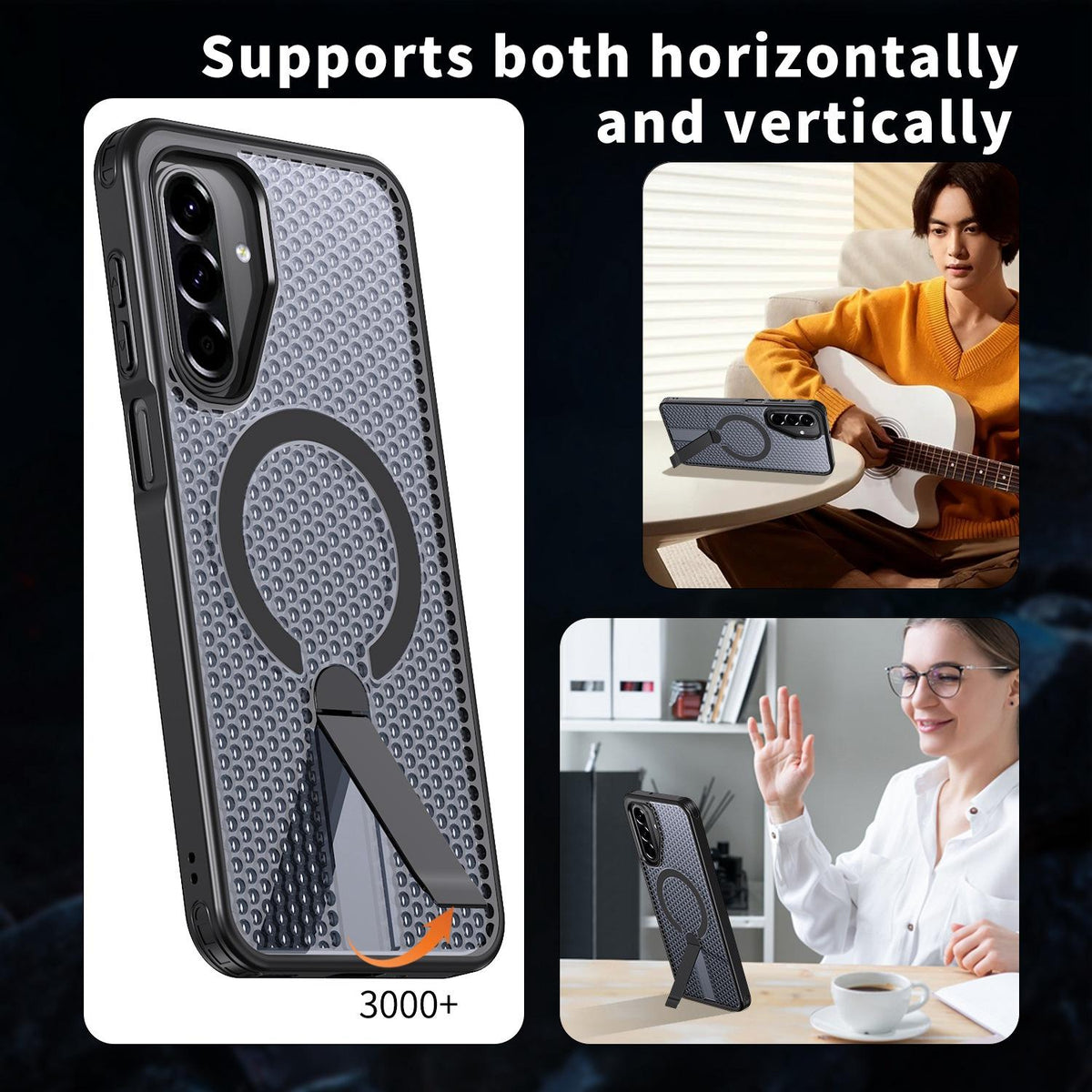 For Galaxy A17 4G / 5G kalebol Honeycomb Cooling MagSafe Holder Phone Case - Black - EDA008482414A