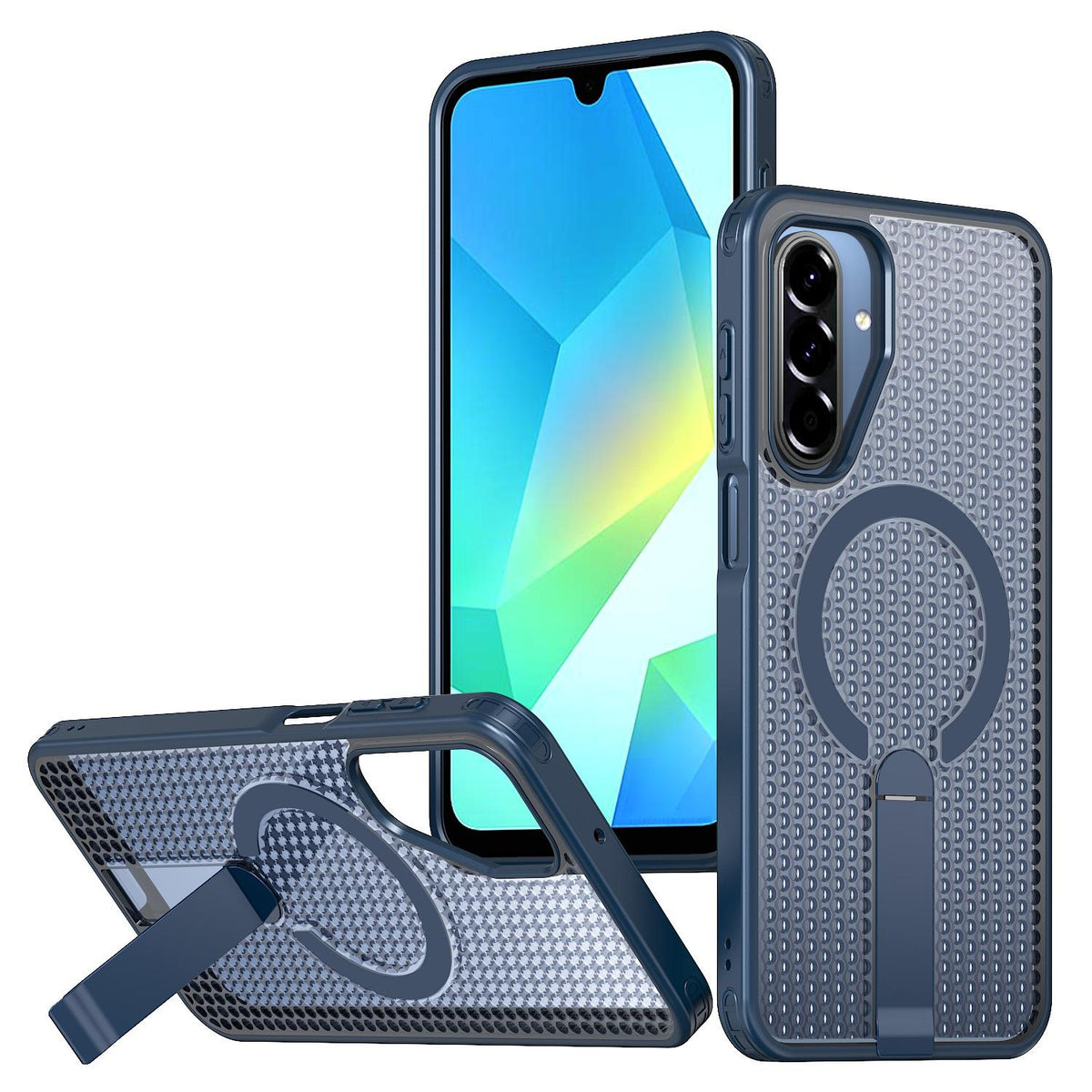 For Galaxy A17 4G / 5G kalebol Honeycomb Cooling MagSafe Holder Phone Case - Blue - EDA008482414B