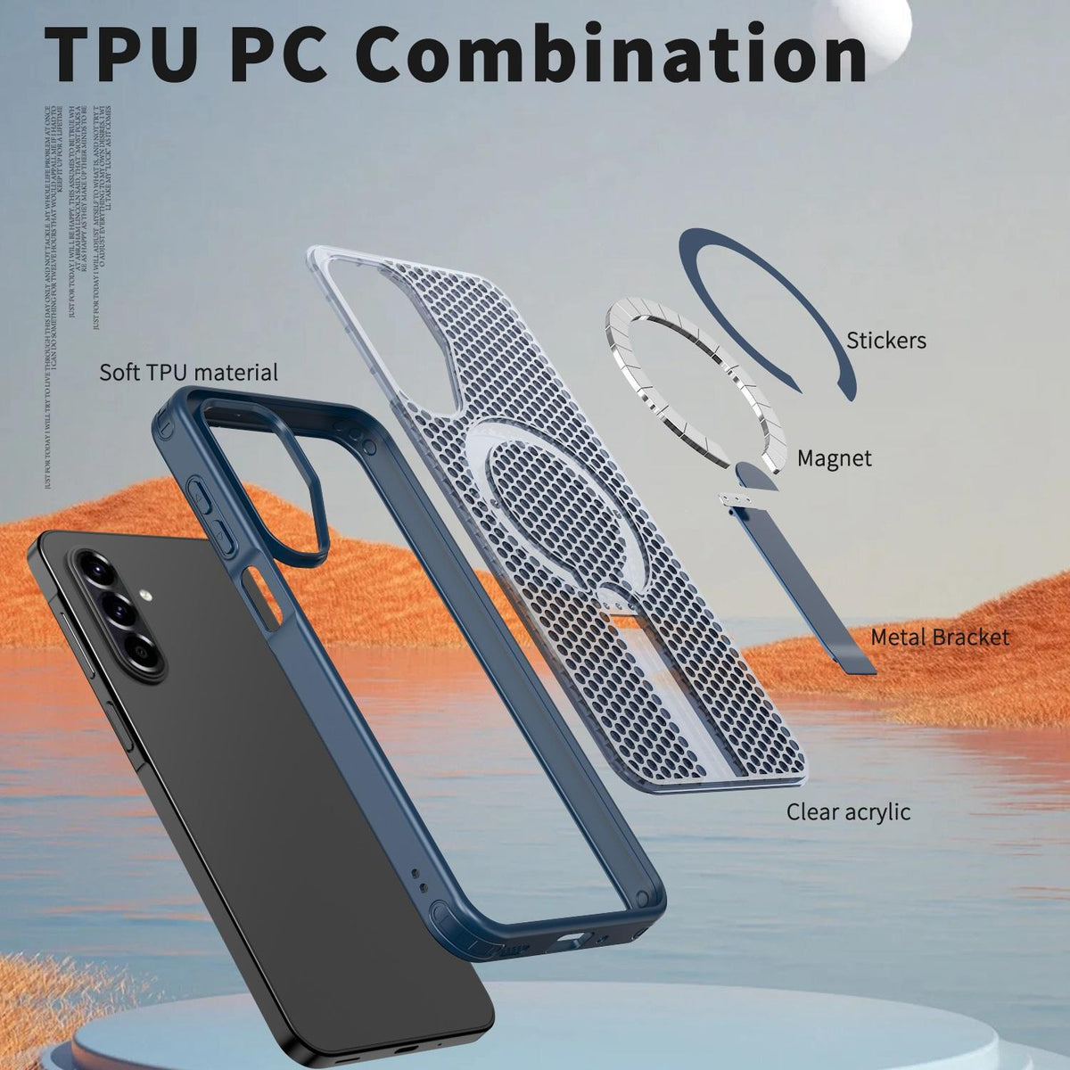 For Galaxy A17 4G / 5G kalebol Honeycomb Cooling MagSafe Holder Phone Case - Blue - EDA008482414B