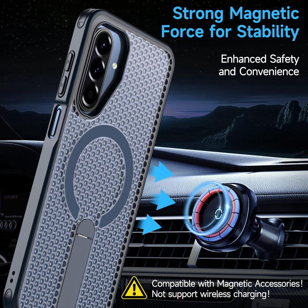 For Galaxy A17 4G / 5G kalebol Honeycomb Cooling MagSafe Holder Phone Case - Blue - EDA008482414B