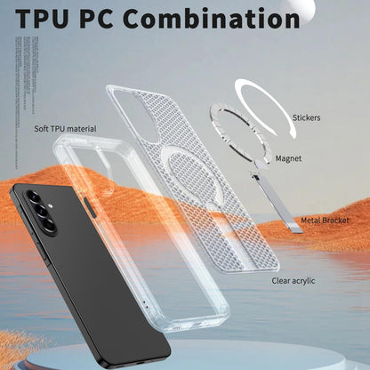 For Galaxy A17 4G / 5G kalebol Honeycomb Cooling MagSafe Holder Phone Case - Frosted Transparent - EDA008482414D