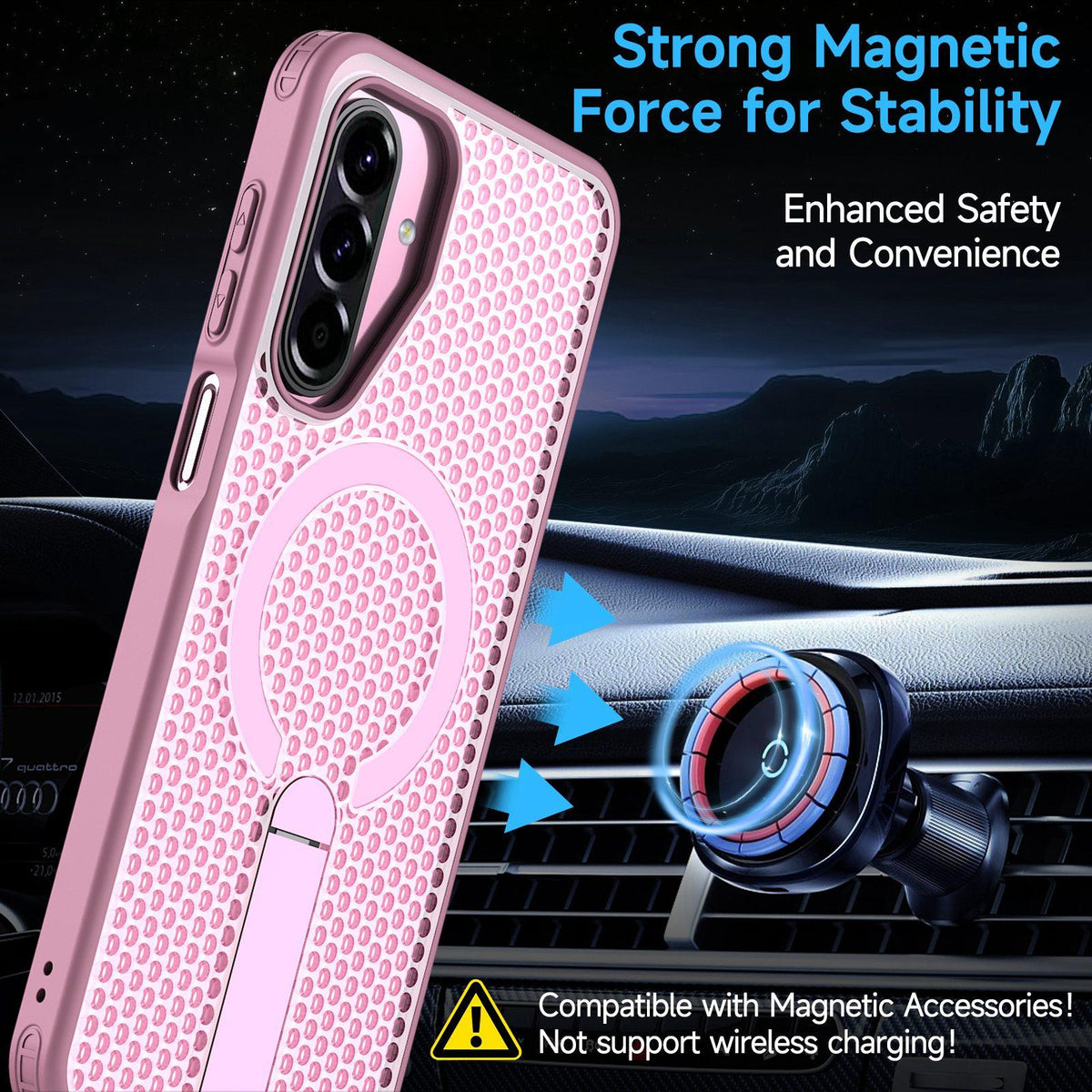 For Galaxy A17 4G / 5G kalebol Honeycomb Cooling MagSafe Holder Phone Case - Pink - EDA008482414E