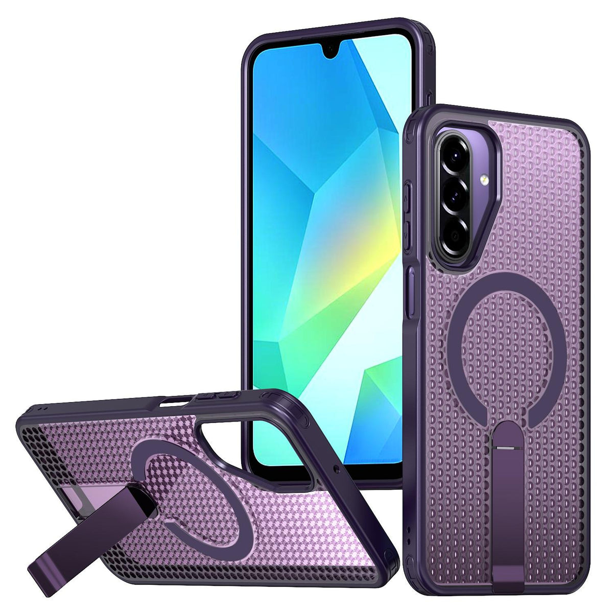 For Galaxy A17 4G / 5G kalebol Honeycomb Cooling MagSafe Holder Phone Case - Purple - EDA008482414F