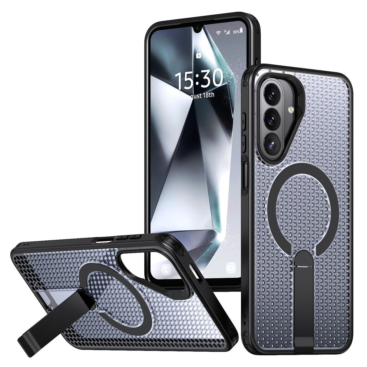 For Galaxy A27 5G kalebol Honeycomb Cooling MagSafe Holder Phone Case - Black - EDA008482415A
