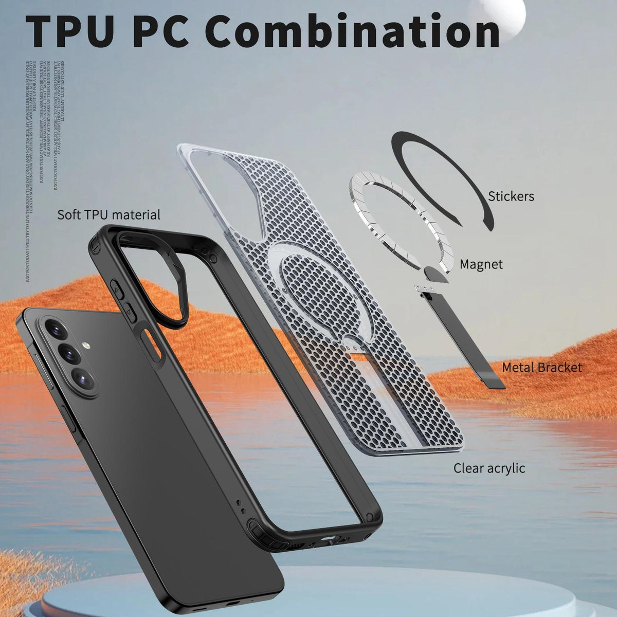 For Galaxy A27 5G kalebol Honeycomb Cooling MagSafe Holder Phone Case - Black - EDA008482415A