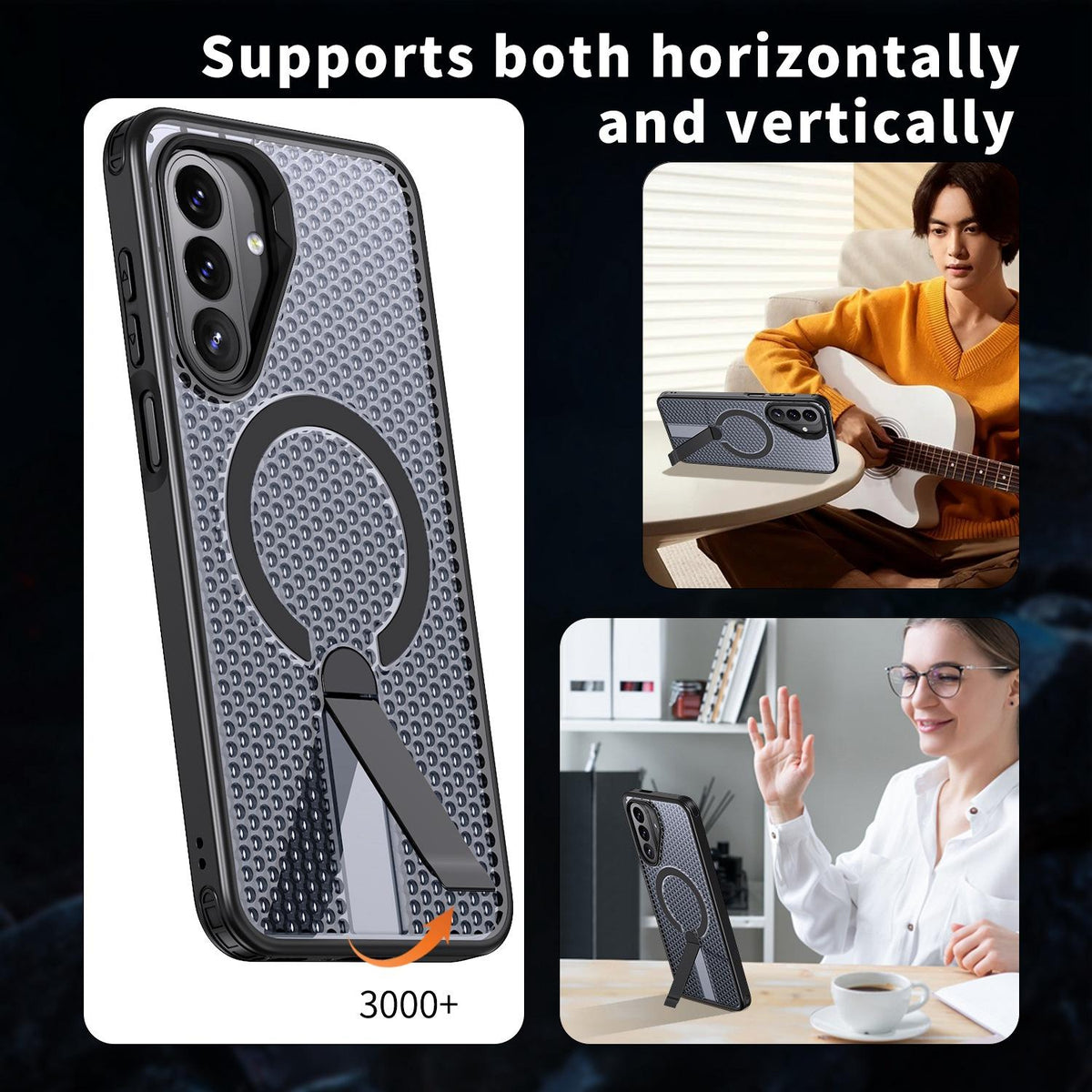 For Galaxy A27 5G kalebol Honeycomb Cooling MagSafe Holder Phone Case - Black - EDA008482415A