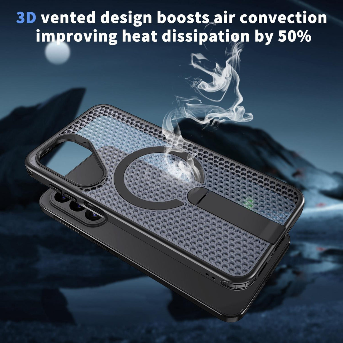 For Galaxy A27 5G kalebol Honeycomb Cooling MagSafe Holder Phone Case - Black - EDA008482415A