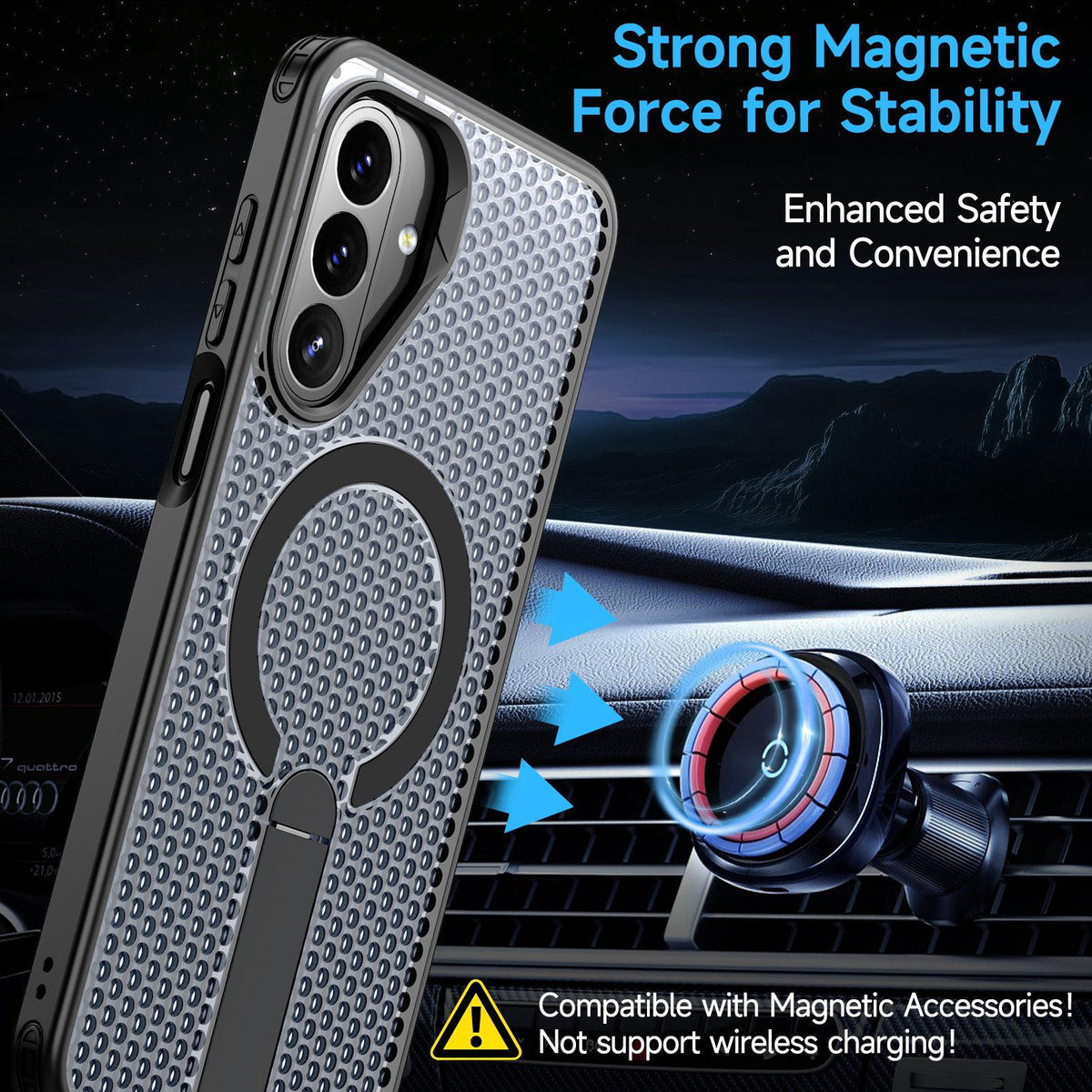 For Galaxy A27 5G kalebol Honeycomb Cooling MagSafe Holder Phone Case - Black - EDA008482415A