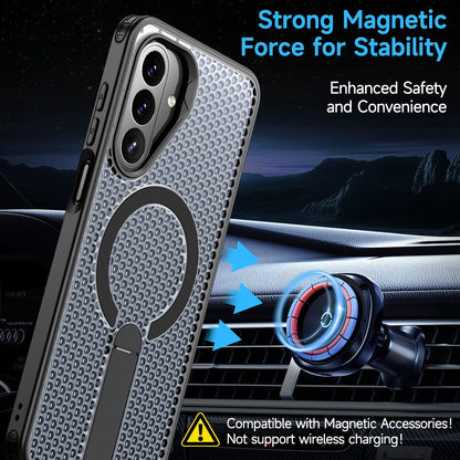 For Galaxy A27 5G kalebol Honeycomb Cooling MagSafe Holder Phone Case - Black - EDA008482415A
