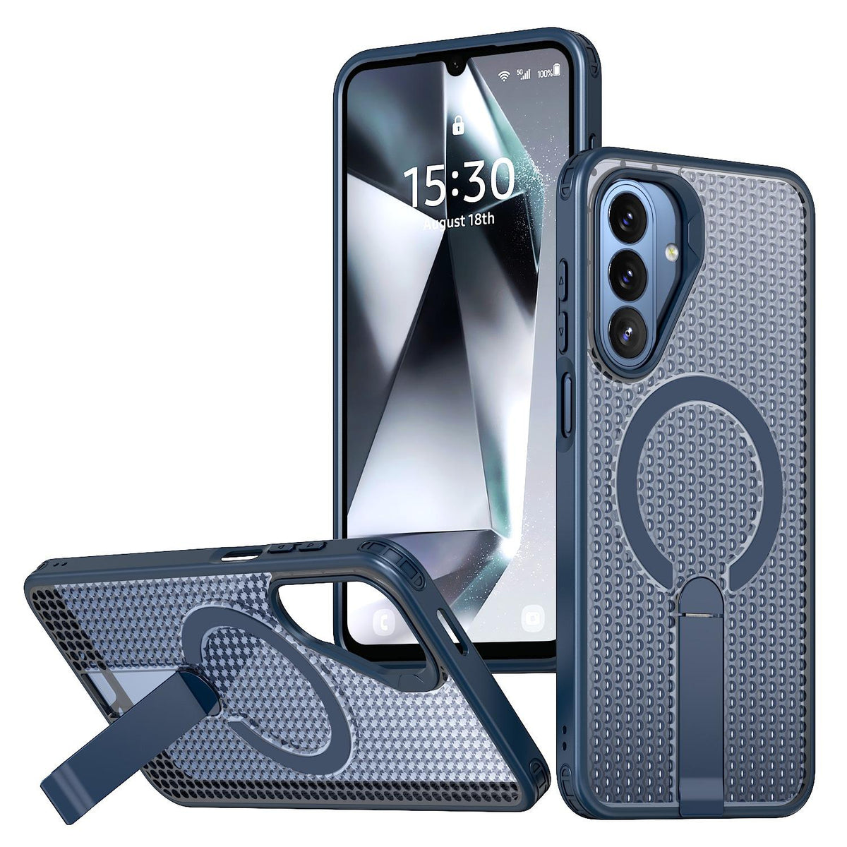 For Galaxy A27 5G kalebol Honeycomb Cooling MagSafe Holder Phone Case - Blue - EDA008482415B
