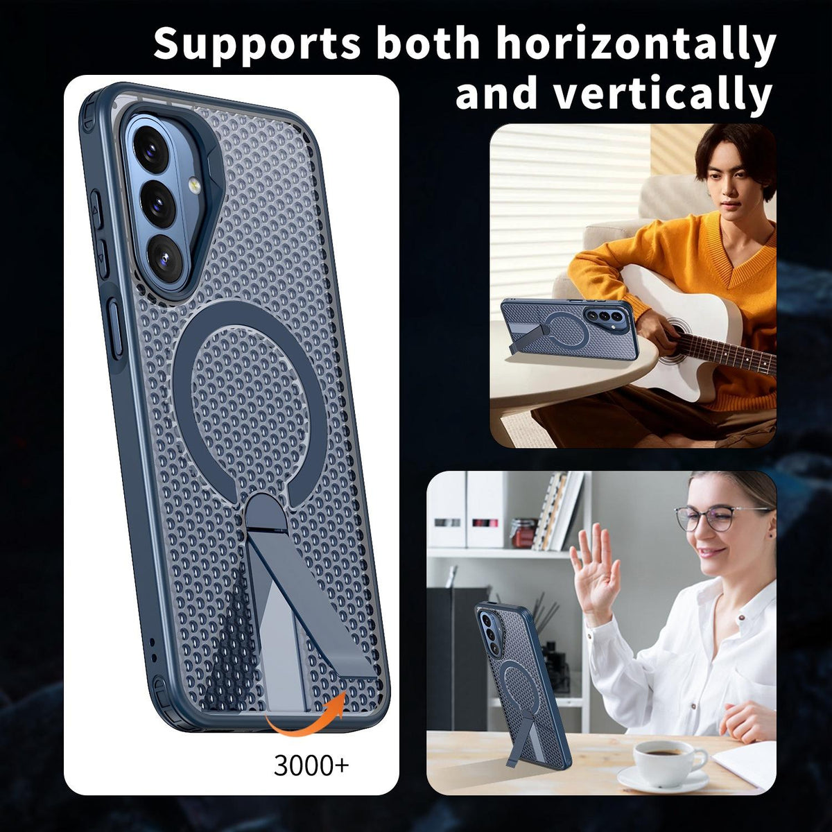 For Galaxy A27 5G kalebol Honeycomb Cooling MagSafe Holder Phone Case - Blue - EDA008482415B