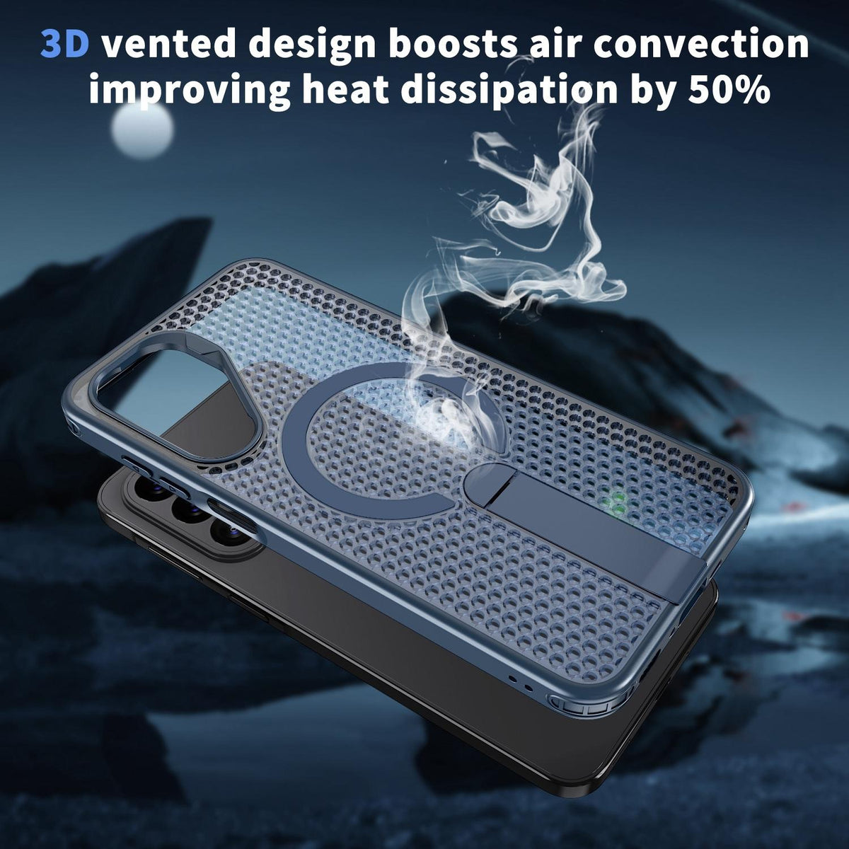 For Galaxy A27 5G kalebol Honeycomb Cooling MagSafe Holder Phone Case - Blue - EDA008482415B