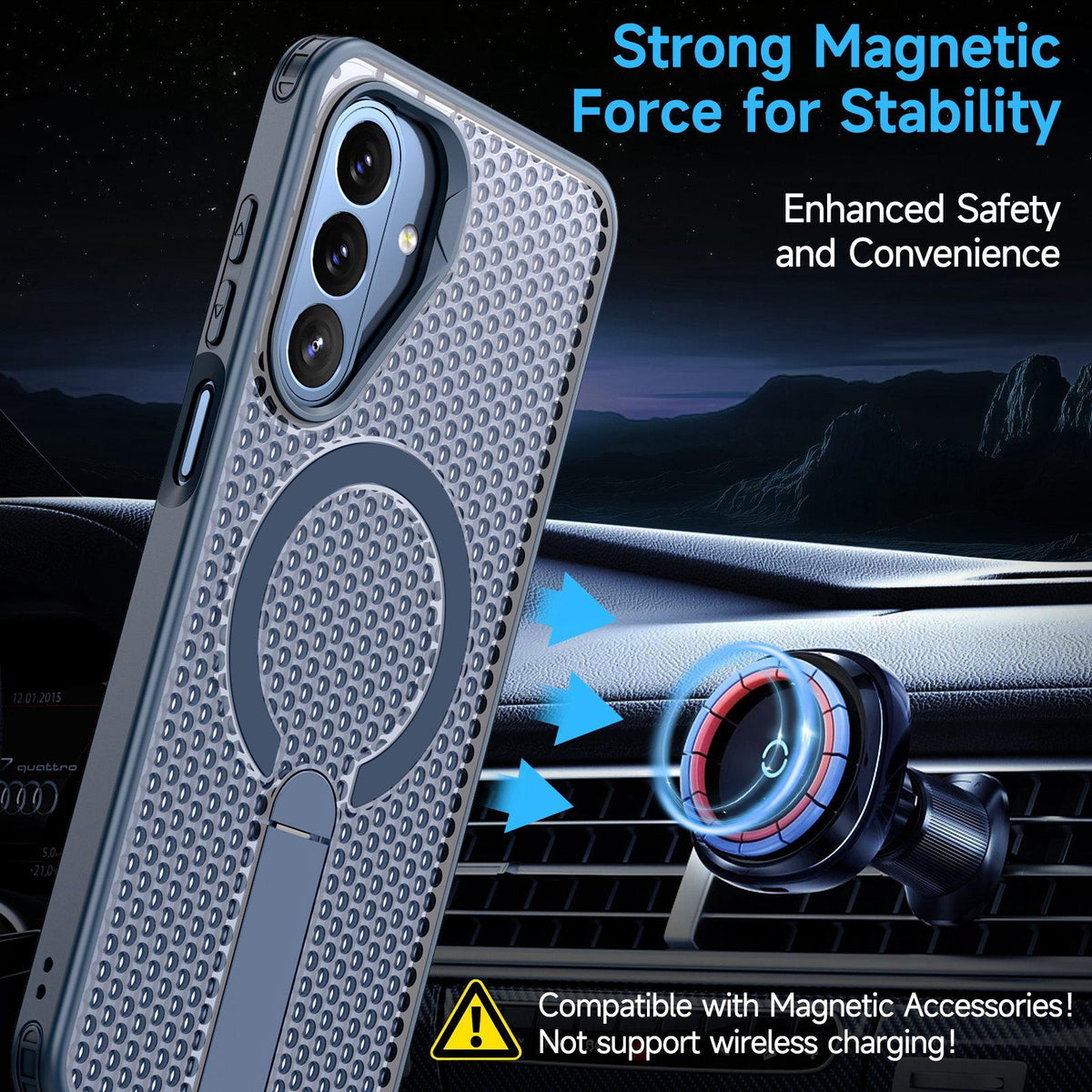 For Galaxy A27 5G kalebol Honeycomb Cooling MagSafe Holder Phone Case - Blue - EDA008482415B