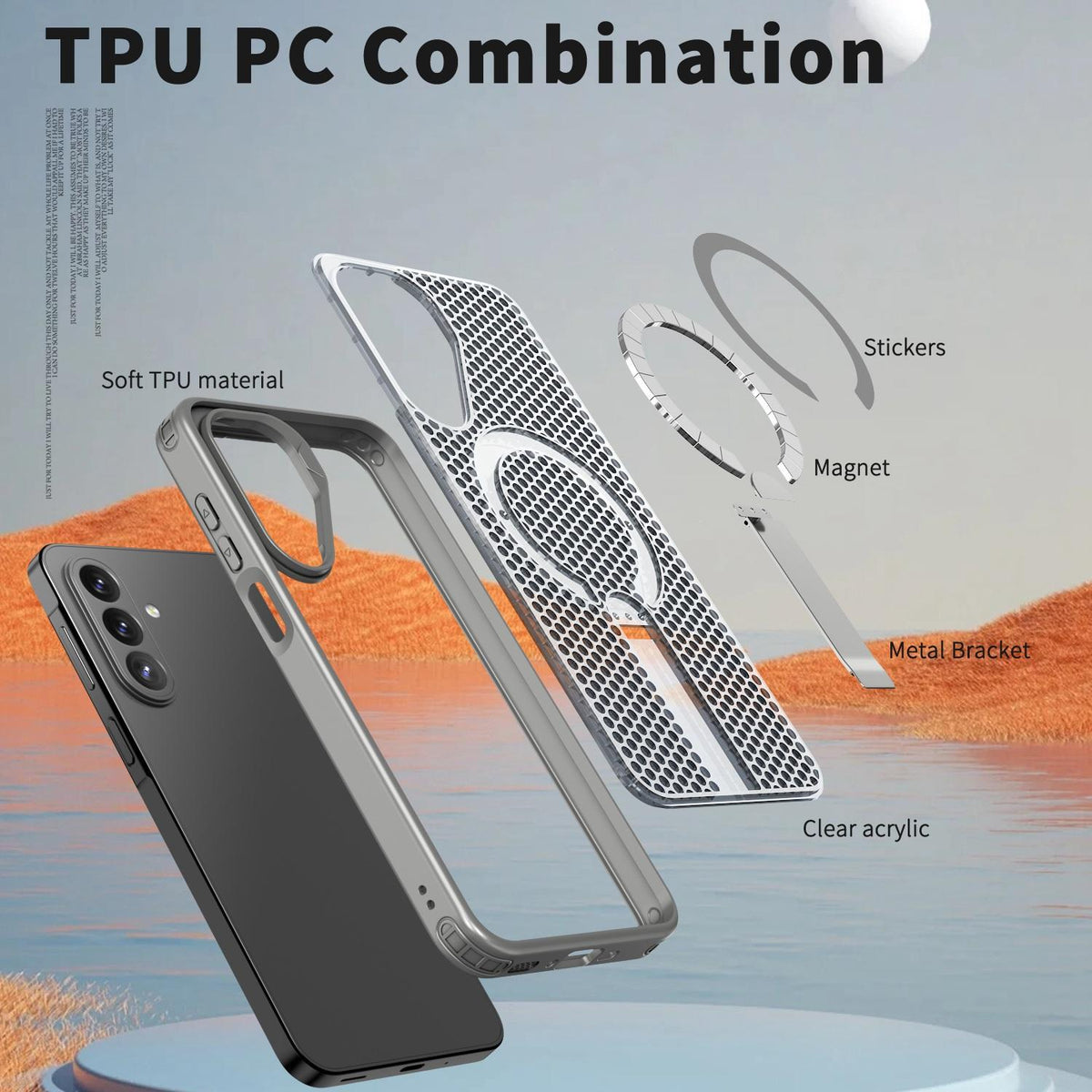 For Galaxy A27 5G kalebol Honeycomb Cooling MagSafe Holder Phone Case - Titanium Grey - EDA008482415C