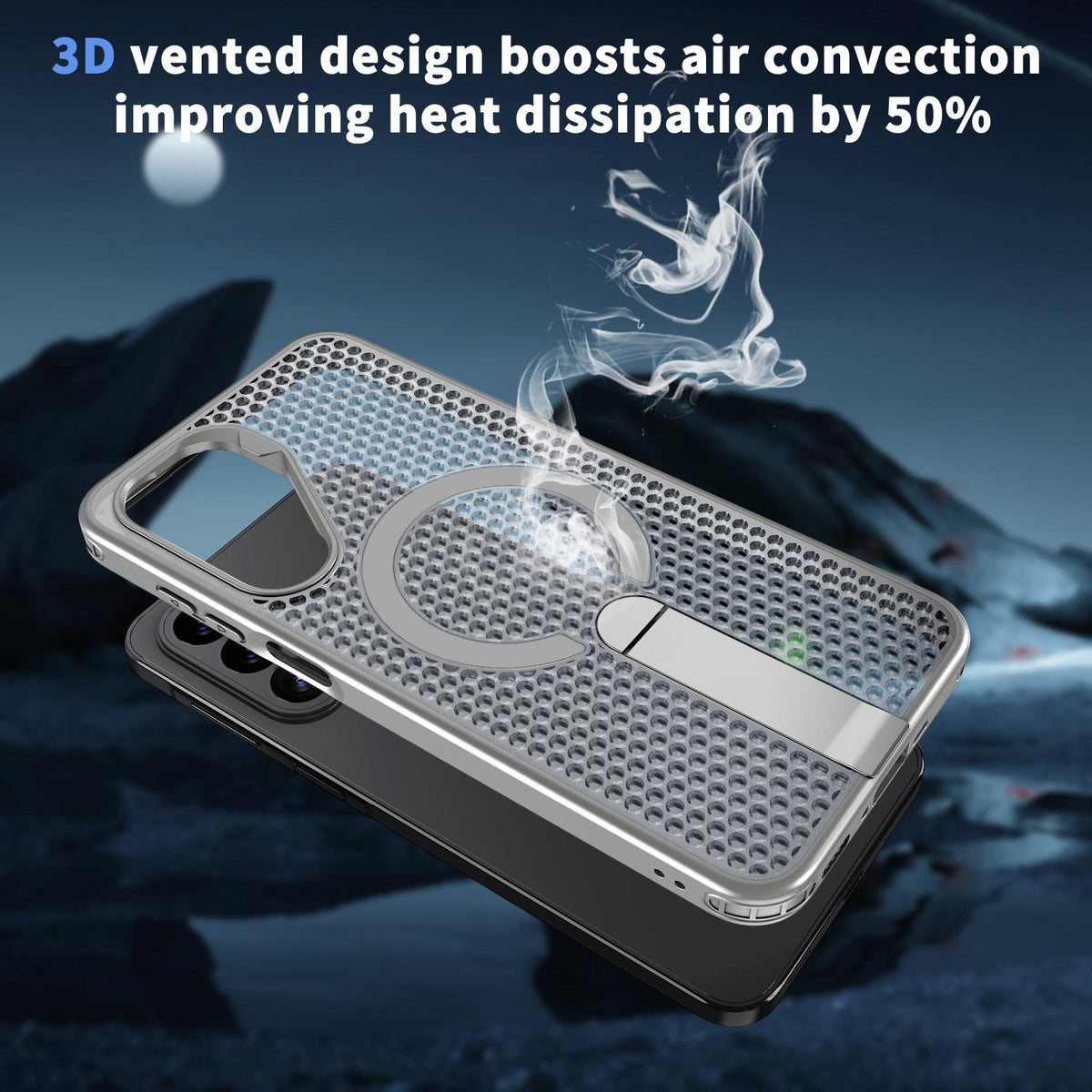 For Galaxy A27 5G kalebol Honeycomb Cooling MagSafe Holder Phone Case - Titanium Grey - EDA008482415C