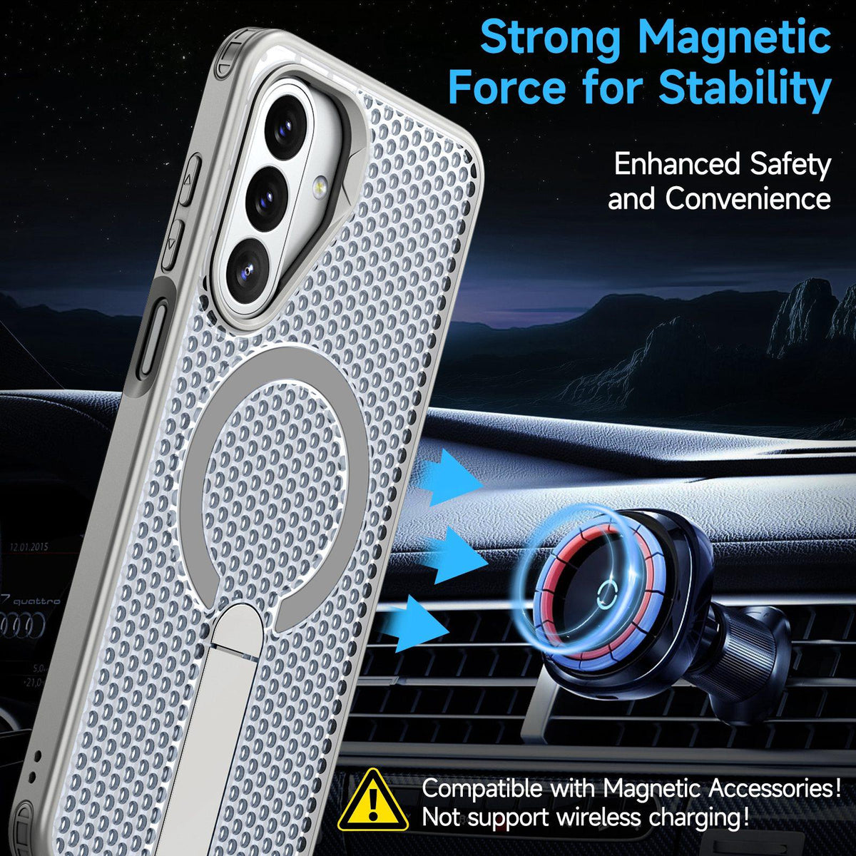 For Galaxy A27 5G kalebol Honeycomb Cooling MagSafe Holder Phone Case - Titanium Grey - EDA008482415C
