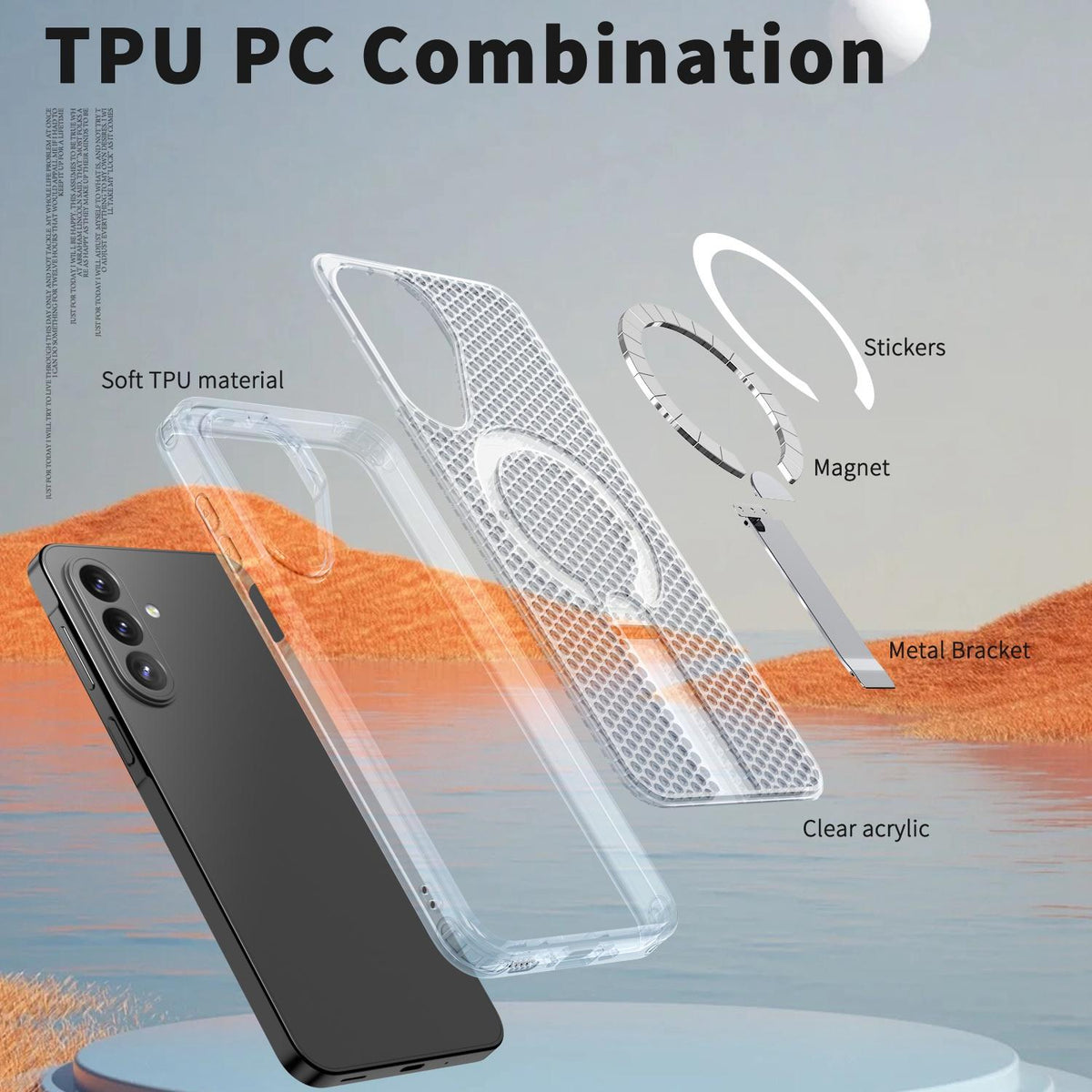 For Galaxy A27 5G kalebol Honeycomb Cooling MagSafe Holder Phone Case - Frosted Transparent - EDA008482415D