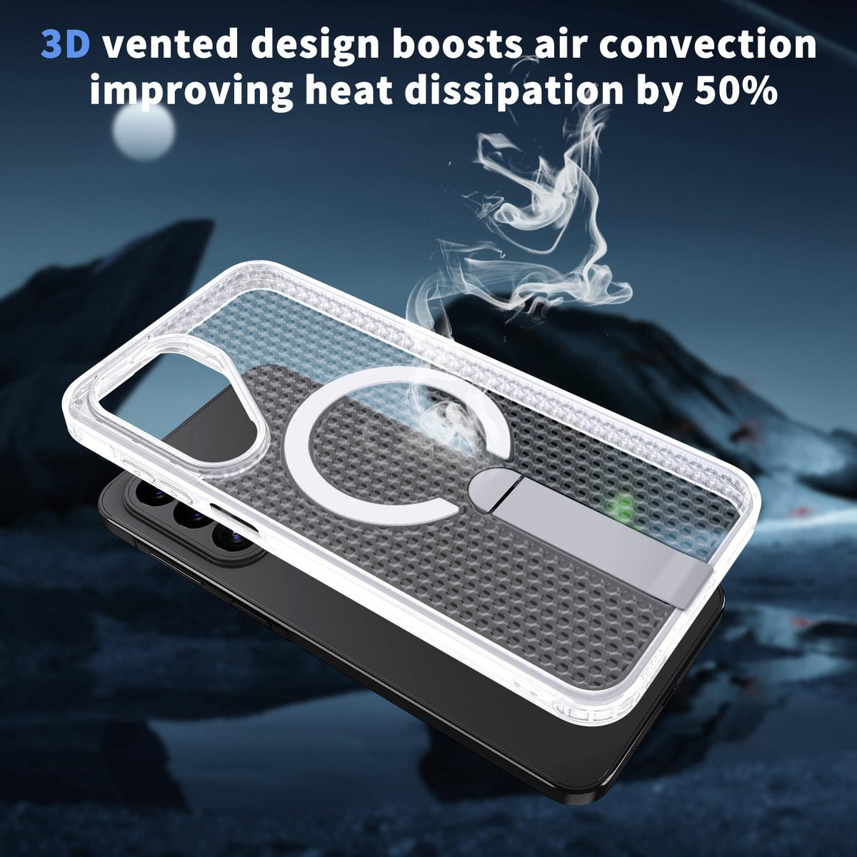 For Galaxy A27 5G kalebol Honeycomb Cooling MagSafe Holder Phone Case - Frosted Transparent - EDA008482415D