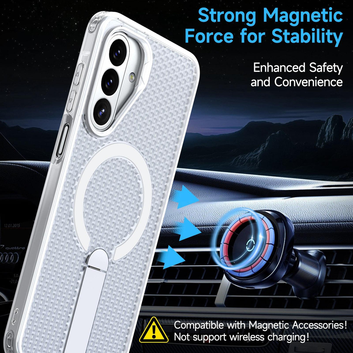 For Galaxy A27 5G kalebol Honeycomb Cooling MagSafe Holder Phone Case - Frosted Transparent - EDA008482415D