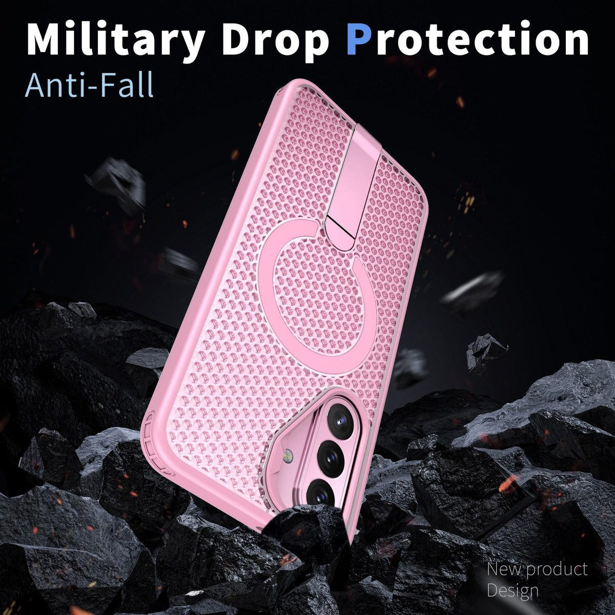 For Galaxy A27 5G kalebol Honeycomb Cooling MagSafe Holder Phone Case - Pink - EDA008482415E