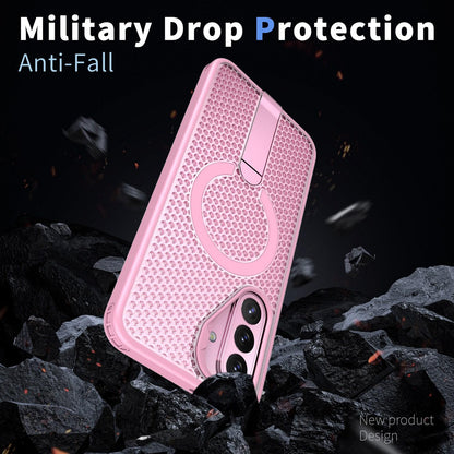 For Galaxy A27 5G kalebol Honeycomb Cooling MagSafe Holder Phone Case - Pink - EDA008482415E