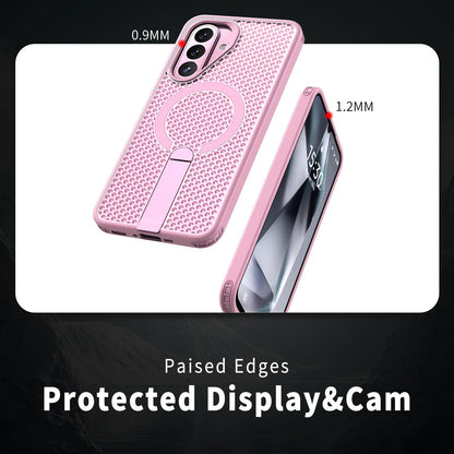 For Galaxy A27 5G kalebol Honeycomb Cooling MagSafe Holder Phone Case - Pink - EDA008482415E