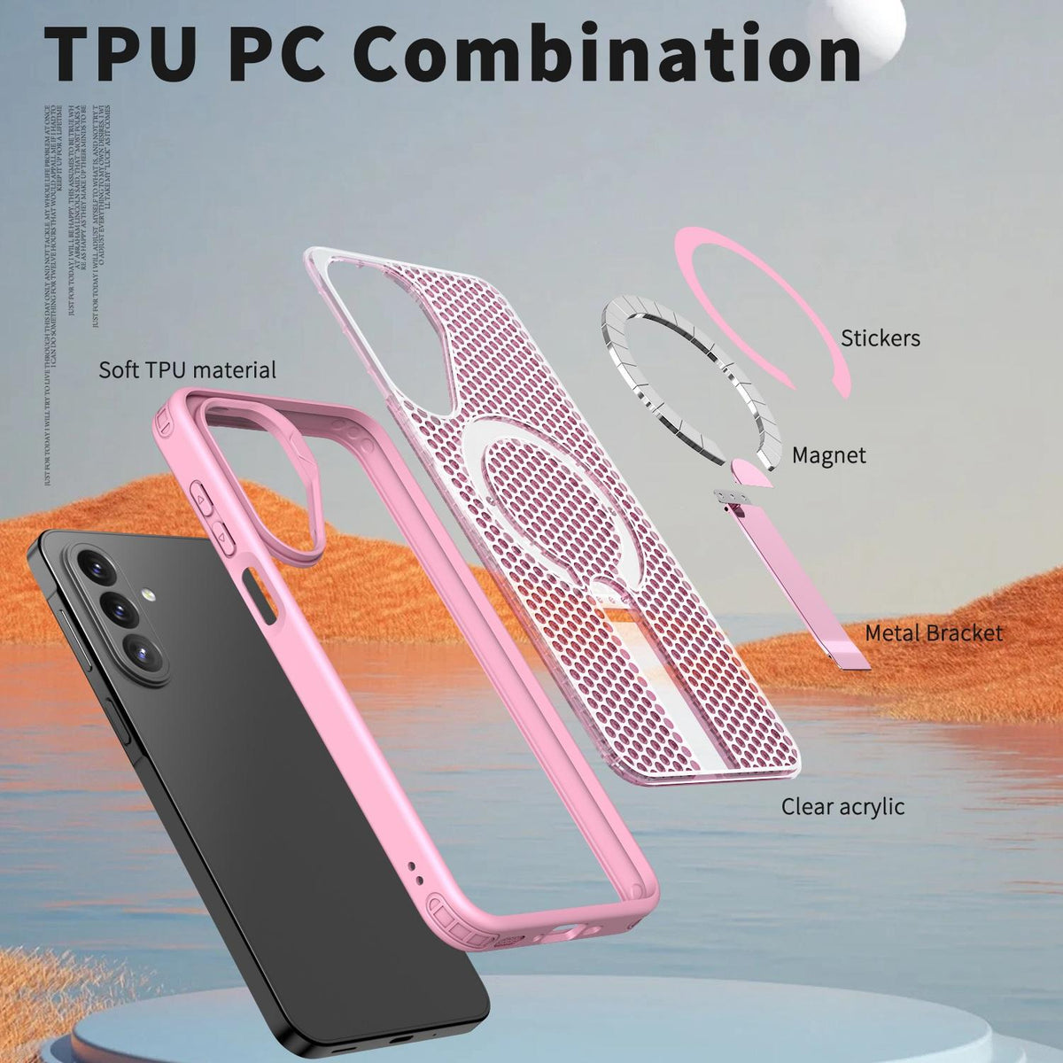 For Galaxy A27 5G kalebol Honeycomb Cooling MagSafe Holder Phone Case - Pink - EDA008482415E