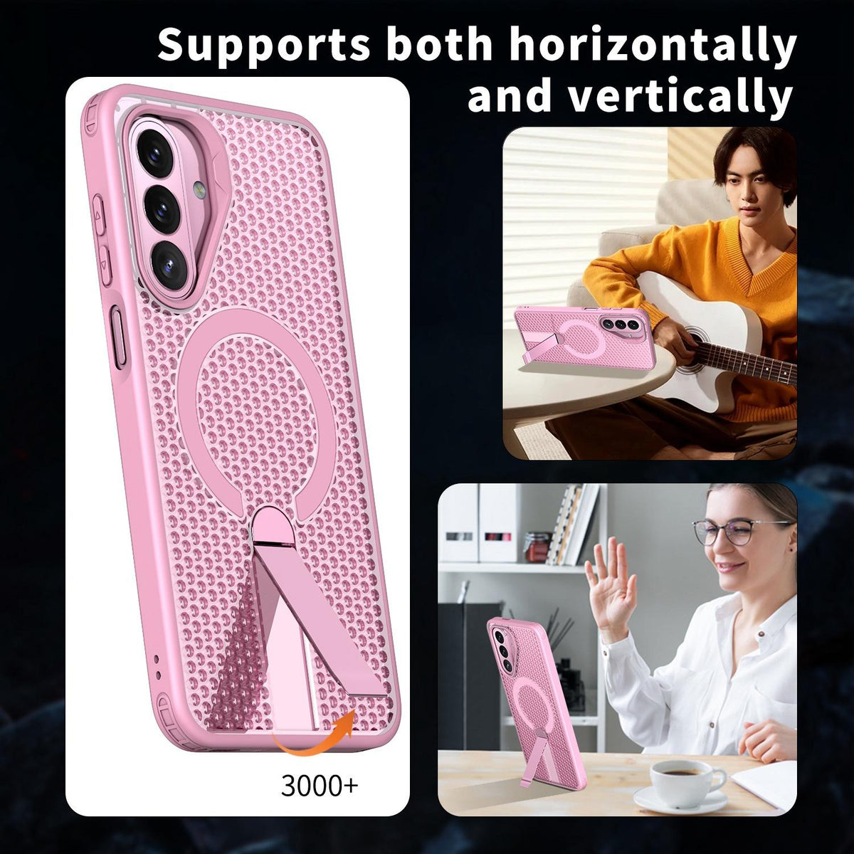 For Galaxy A27 5G kalebol Honeycomb Cooling MagSafe Holder Phone Case - Pink - EDA008482415E