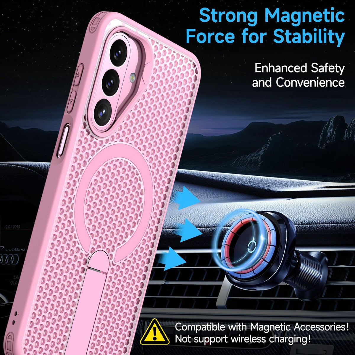 For Galaxy A27 5G kalebol Honeycomb Cooling MagSafe Holder Phone Case - Pink - EDA008482415E