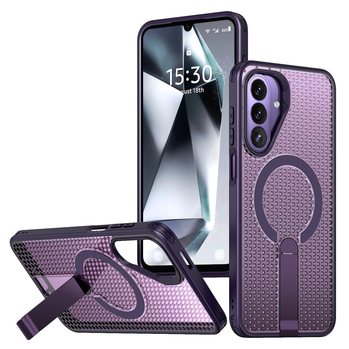 For Galaxy A27 5G kalebol Honeycomb Cooling MagSafe Holder Phone Case - Purple - EDA008482415F