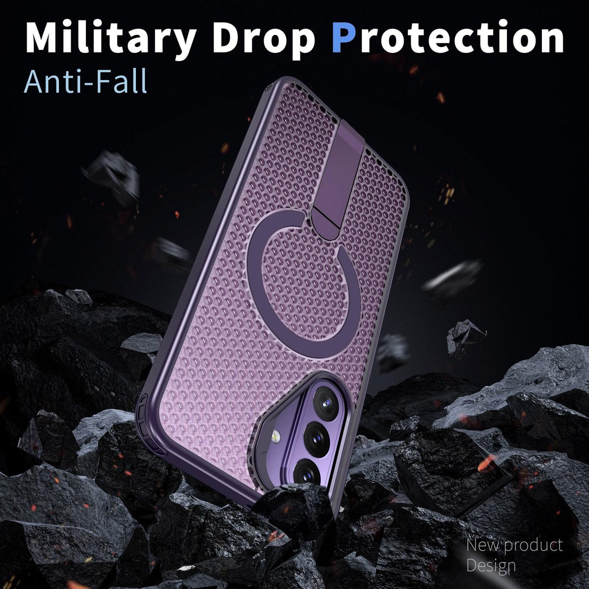 For Galaxy A27 5G kalebol Honeycomb Cooling MagSafe Holder Phone Case - Purple - EDA008482415F