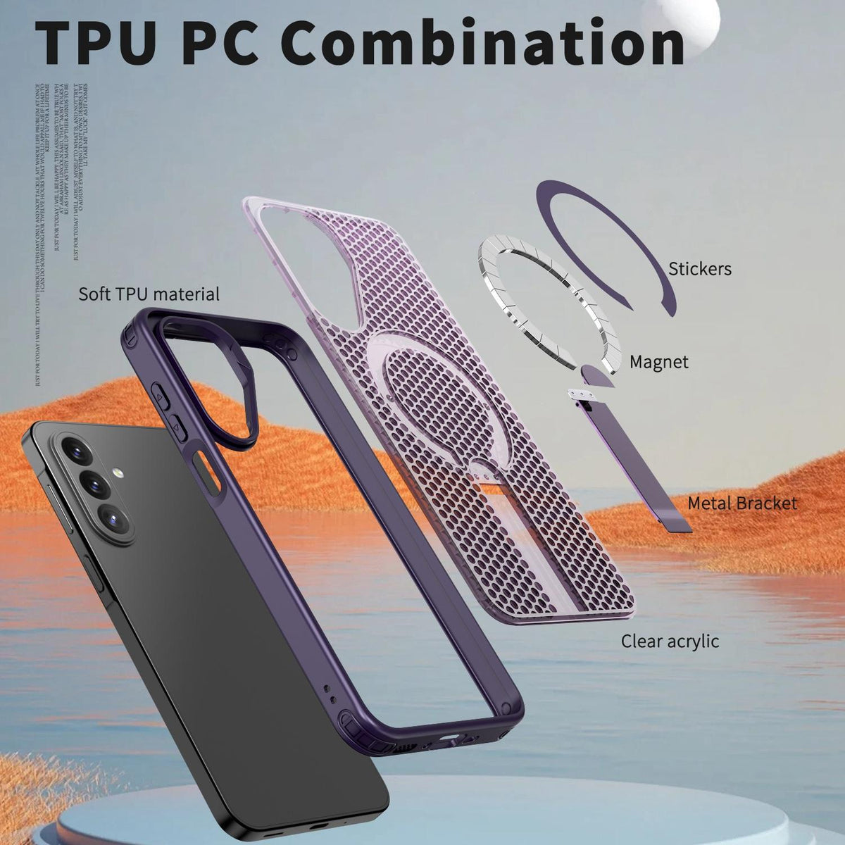 For Galaxy A27 5G kalebol Honeycomb Cooling MagSafe Holder Phone Case - Purple - EDA008482415F
