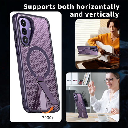 For Galaxy A27 5G kalebol Honeycomb Cooling MagSafe Holder Phone Case - Purple - EDA008482415F
