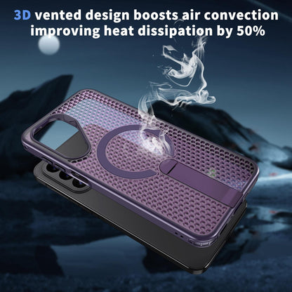 For Galaxy A27 5G kalebol Honeycomb Cooling MagSafe Holder Phone Case - Purple - EDA008482415F