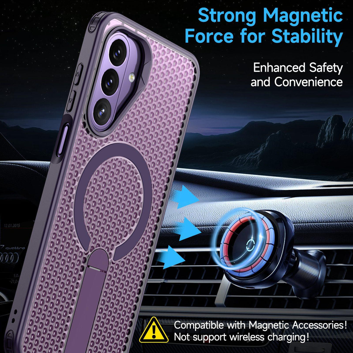 For Galaxy A27 5G kalebol Honeycomb Cooling MagSafe Holder Phone Case - Purple - EDA008482415F