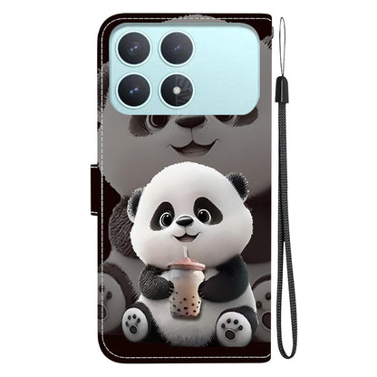 For Redmi K90 / Xiaomi Poco F8 Pro 5G Crystal Texture Colored Drawing Leather Phone Case - Milk Tea Bear - EDA008484438B