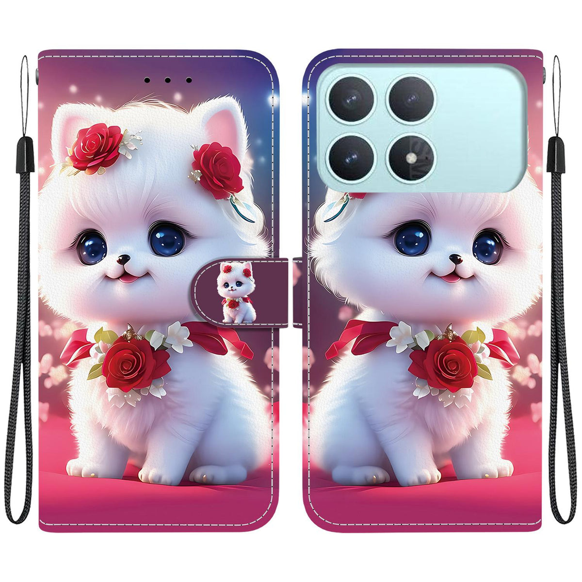 For Redmi K90 / Xiaomi Poco F8 Pro 5G Crystal Texture Colored Drawing Leather Phone Case - Rose Cat - EDA008484438C