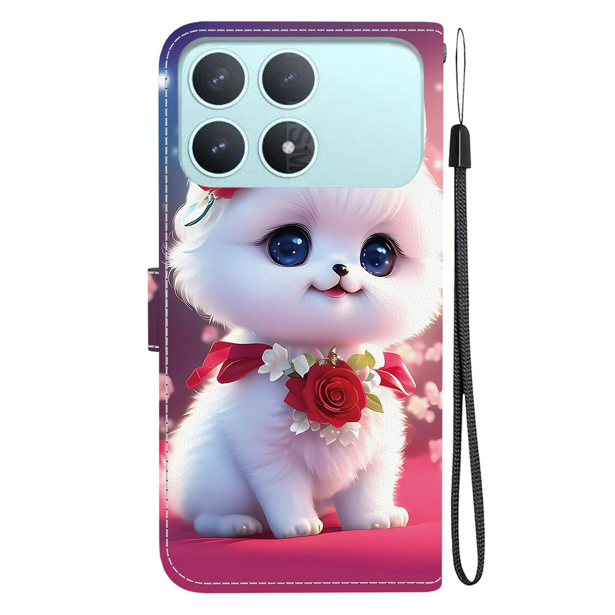 For Redmi K90 / Xiaomi Poco F8 Pro 5G Crystal Texture Colored Drawing Leather Phone Case - Rose Cat - EDA008484438C