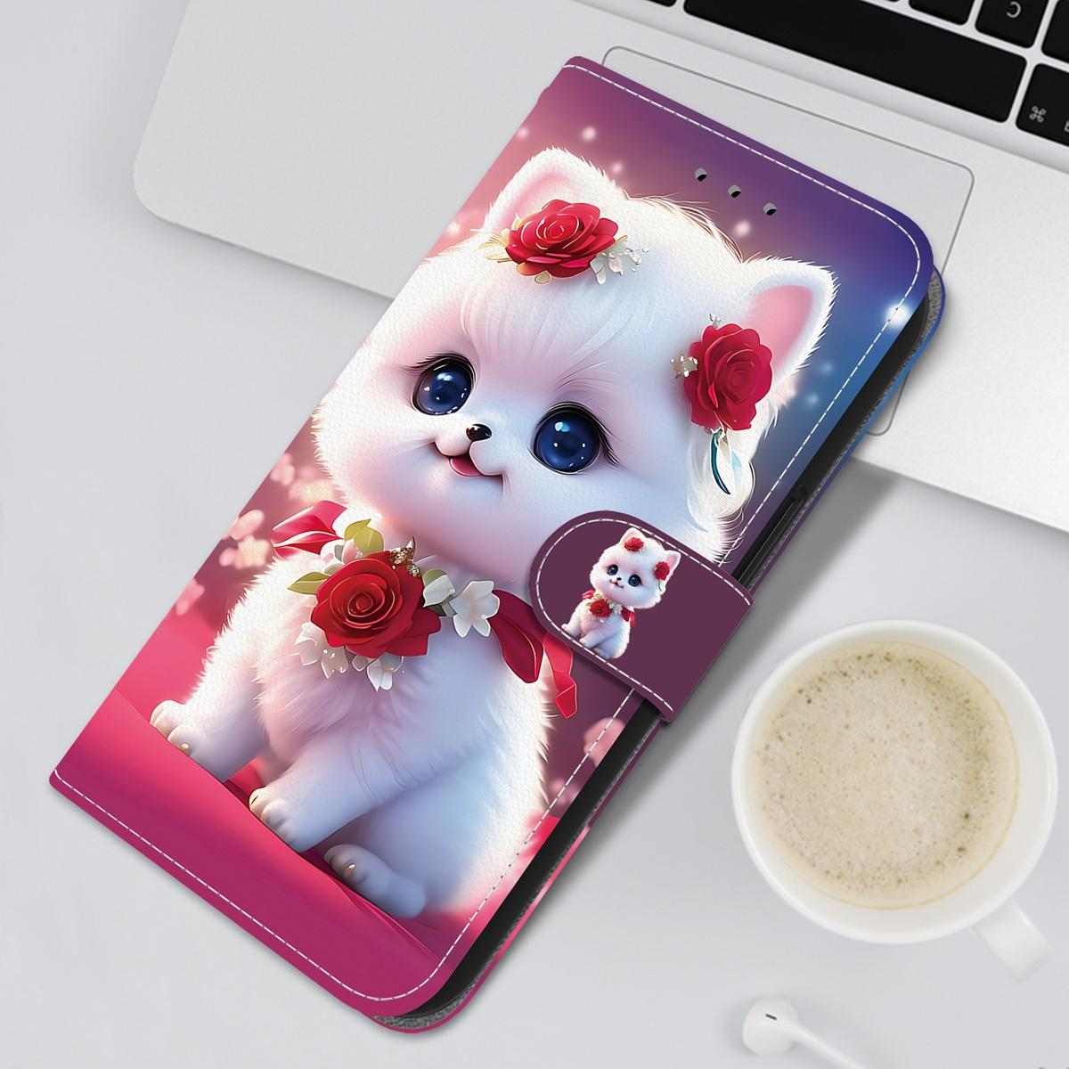 For Redmi K90 / Xiaomi Poco F8 Pro 5G Crystal Texture Colored Drawing Leather Phone Case - Rose Cat - EDA008484438C