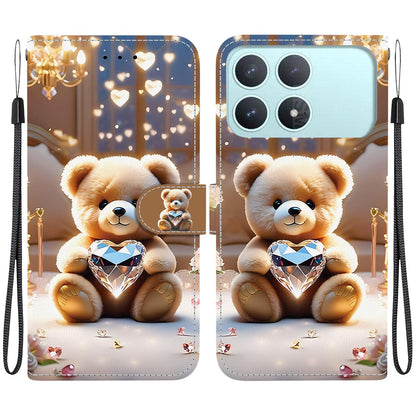 For Redmi K90 / Xiaomi Poco F8 Pro 5G Crystal Texture Colored Drawing Leather Phone Case - Diamond Bear - EDA008484438D