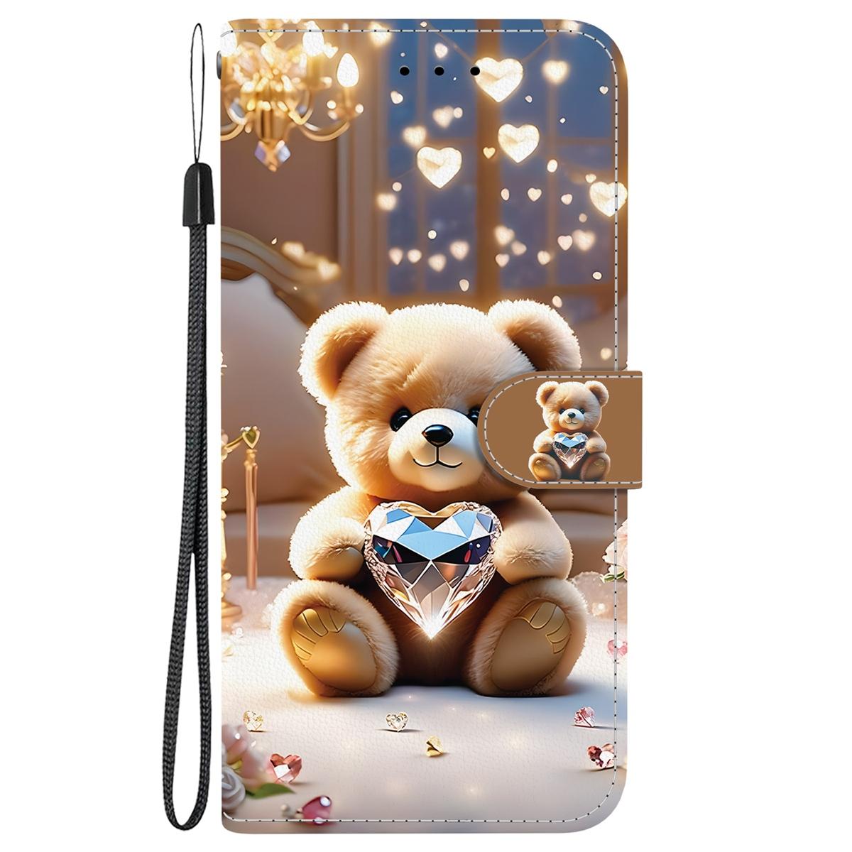 For Redmi K90 / Xiaomi Poco F8 Pro 5G Crystal Texture Colored Drawing Leather Phone Case - Diamond Bear - EDA008484438D