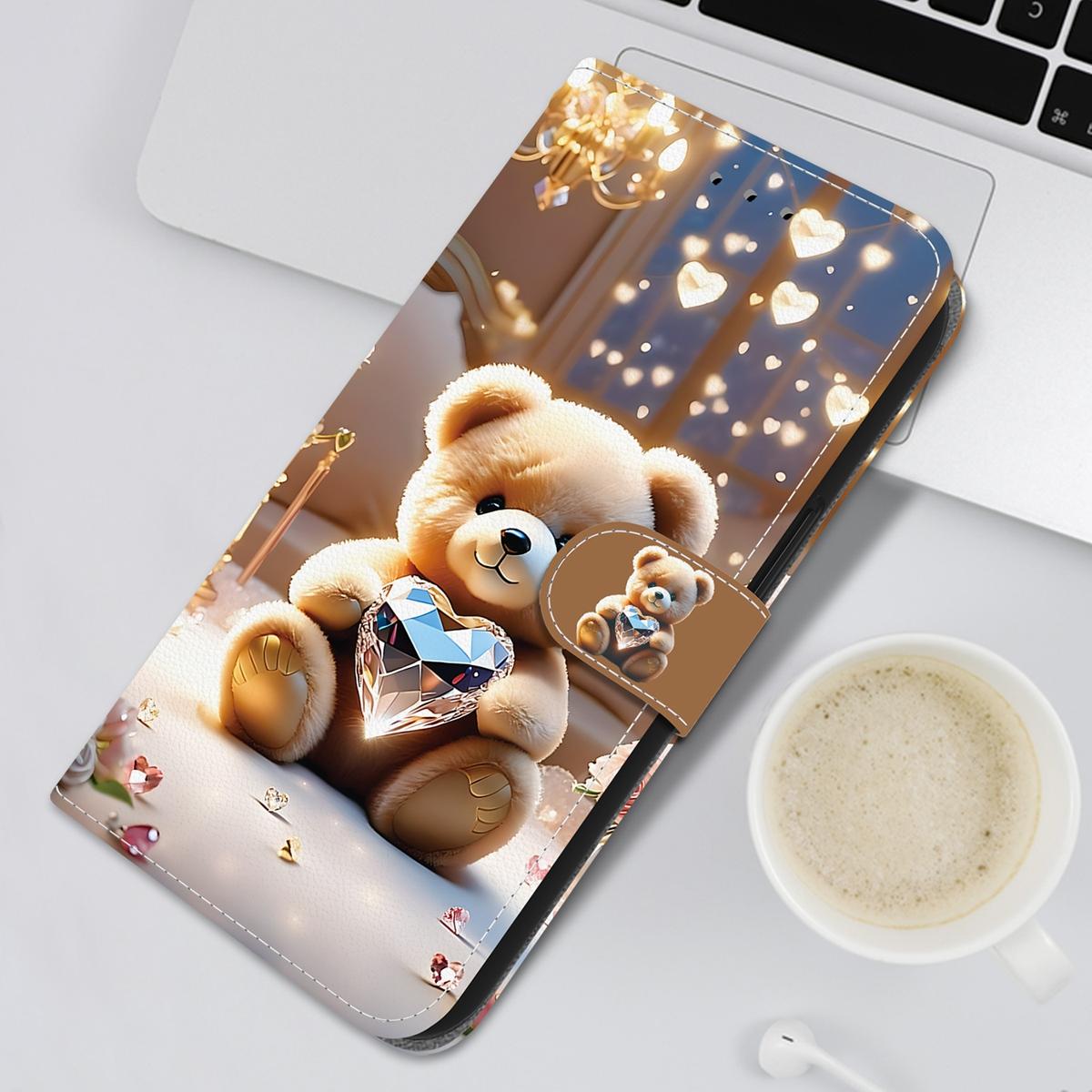 For Redmi K90 / Xiaomi Poco F8 Pro 5G Crystal Texture Colored Drawing Leather Phone Case - Diamond Bear - EDA008484438D