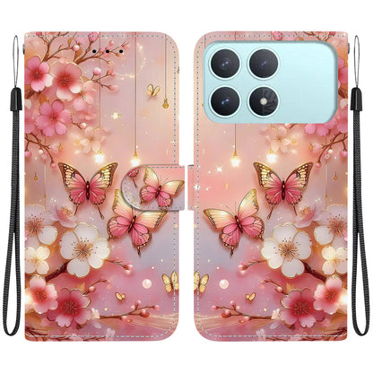 For Redmi K90 / Xiaomi Poco F8 Pro 5G Crystal Texture Colored Drawing Leather Phone Case - Lantern Butterflies - EDA008484438E