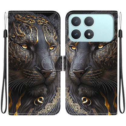 For Redmi K90 / Xiaomi Poco F8 Pro 5G Crystal Texture Colored Drawing Leather Phone Case - Black Gold Lion - EDA008484438G
