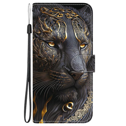 For Redmi K90 / Xiaomi Poco F8 Pro 5G Crystal Texture Colored Drawing Leather Phone Case - Black Gold Lion - EDA008484438G